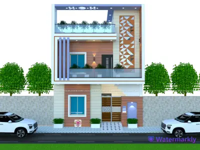 25 feet by 50 feet 3d house front elevation 3D model