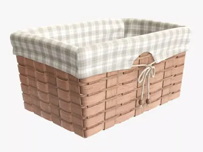 Wicker basket light brown with fabric interior  3D model