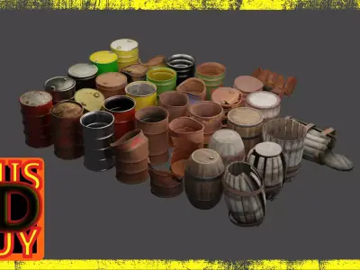 Extensive Barrel Collection Low-poly 3D model