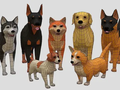 LowPoly Dogs pack Low-poly 3D model