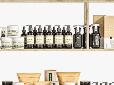 Rack in a beauty salon with luxury cosmetics 3D model