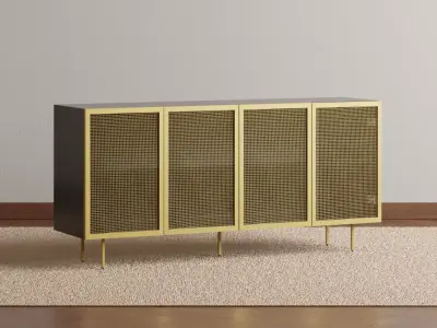 Brass Wire Mesh Cabinet Credenza 3D model
