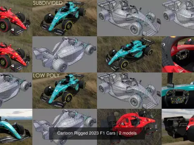 Cartoon Rigged 2023 F1 Cars 3D Model Pack