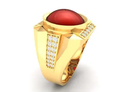 Luxury Oval Gemstone Men Ring with Side Accents  393 3D print model