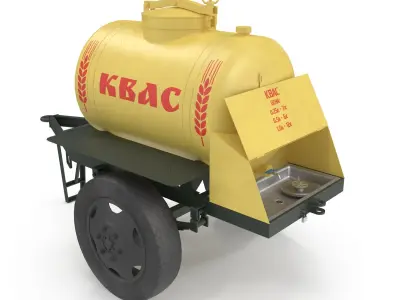 Barrel trailer for kvass and beer Low-poly 3D model