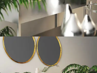 set601 two round mirrors on console table mockup 3D model