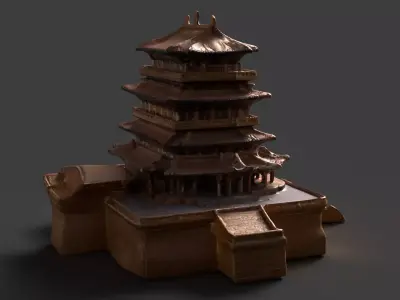 Chinese ancient building figure  Low-poly 3D model