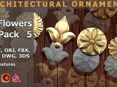 5 Flowers Ornamental Pack 5 3D model