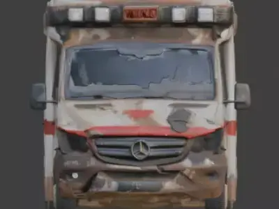 Rusted Wrecked Ambulance Post Apocalyptic 3D Model Low-poly 3D model