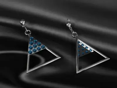 earrings silver triangle dangle with sapphires 3D model