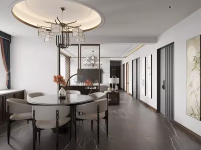 chinese living room dining room interior scenes 03 3D model