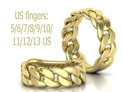 Cuban Ring Links Ring with bridge 7mm wide 3D Model Pack