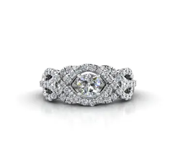 cr-015 gold engagement ring with diamonds 3D print model