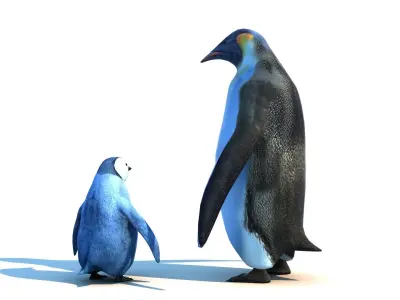 Emperor penguin family Low-poly 3D model