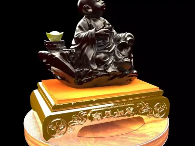Chinese gold Ingot and monk  3D model