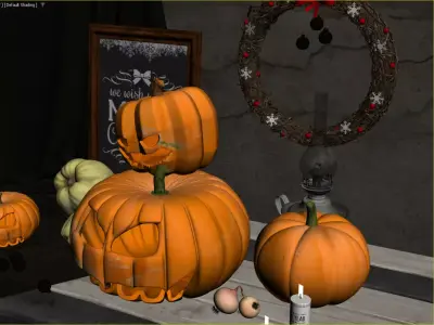 Vintage Halloween Decor Set Jack O Lanterns Festive Elements 3D model