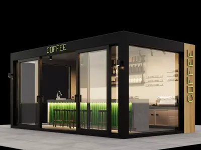 Container Cafe whith furniture and  accessories 3D model