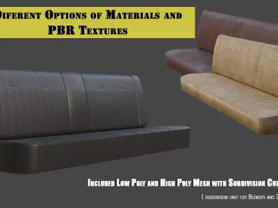 Classic Car Back Seat many Leather PBR Options Low-poly 3D model