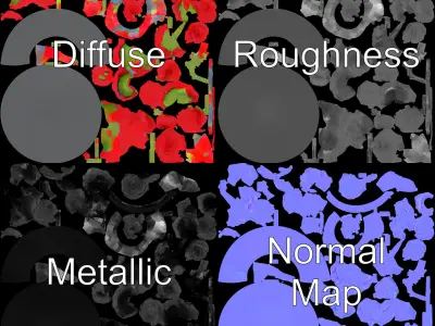 Elegant Floral Vase Model Pack with Red Blossoms Low-poly 3D model