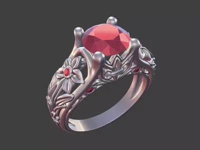 DAISY LEAF MULTI-GEMSTONE ENGAGEMENT RING 3D print model