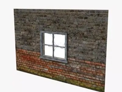 Wood Window and Brick Wall 3D model