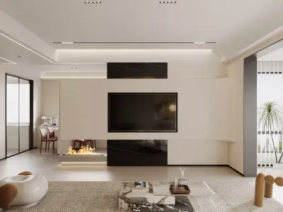 Modern living room dining room interior scenes 304 3D model