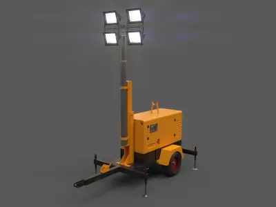 PBR Mobile Light Tower Generator A - Yellow Dark Low-poly 3D model