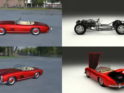 Fully Modelled Mercedes 300SL Roadster Red HDRI 3D model