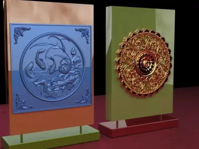 Chinese  dragon phoenix carving pattern  3D model