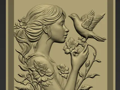 Little Girl and A Pigeon A42 3D print model