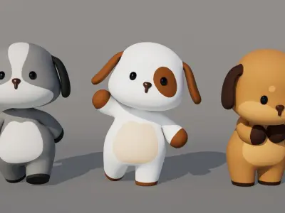 Rigged Cartoon Dog Low-poly 3D model