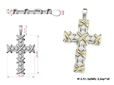 G0500 cross pendant with diamonds 3D print model