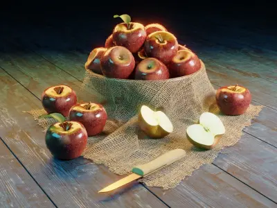 Photorealistic Apple Basket Scene - High-Detail 3D Model 3D model