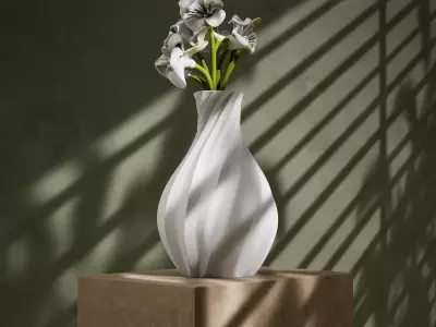 3D vase model with organic twisted Low-poly 3D model