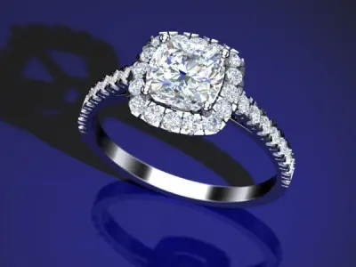 Halo Cushion Cut Engagement Ring  3D print model