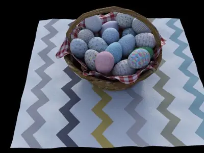 pack eggs easter with basket Low-poly 3D model