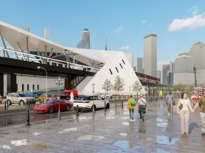 Multidiscipline Rail Station Design and Pedestrian Scene Low-poly 3D model