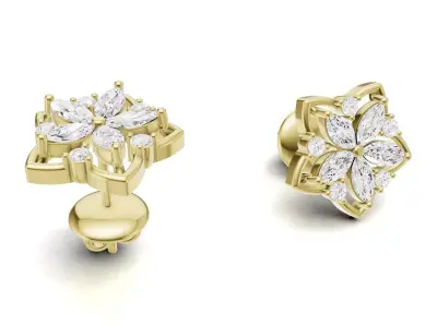 Marquise Diamond Flower Style Earrings For Women 3D print model
