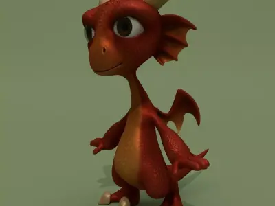 Cartoon Dragon Baby Red 3D model