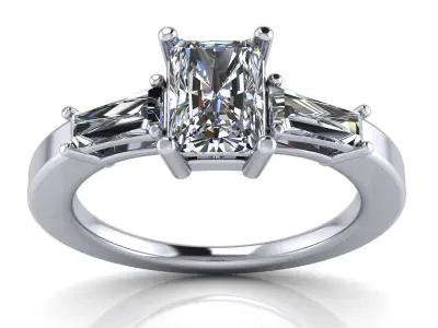 Solitaire Engagement Ring - Emerald Cut and Tapered Baguettes  3D print model