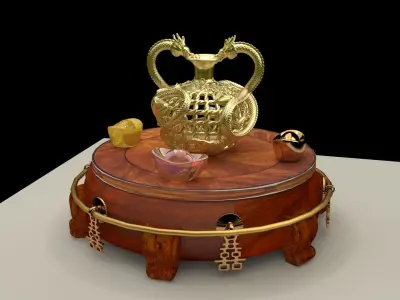 Chinese golden  dragon vase  3D model
