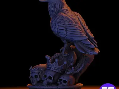 Raven with skull  3D print model