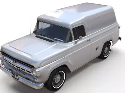 50s American panelvan truck  Low-poly 3D model