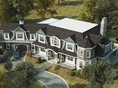 3D house model of a New England style luxury home Low-poly 3D model