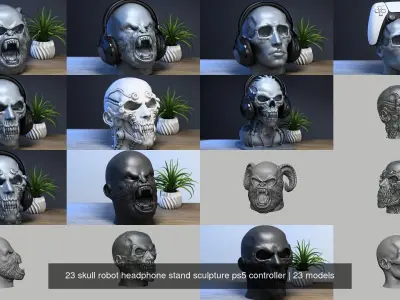 23 skull robot headphone stand sculpture ps5 controller 3D Model Collection