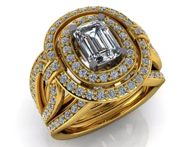 1 Carat Emerald Cut Modern Fashion Halo Ring  3D print model