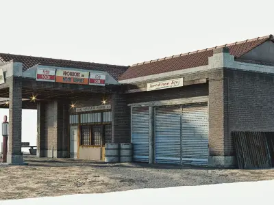 Old Gas Station Low-poly 3D model
