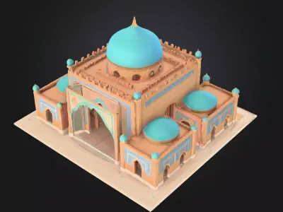 Islamic Mosque 3D Model  Detailed Architecture with Domes Low-poly 3D model