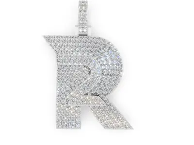 Diamond Encrusted Initial R Pendant 3D Jewelry Model 3D print model
