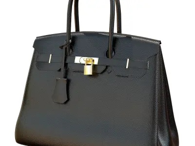 Hermes Birkin Bag Black Leather Low-poly 3D model